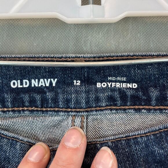 Old Navy Jeans Women Size 12 Blue Boyfriend Fit Frayed Hem Button Zip Fly Casual - Picture 4 of 8
